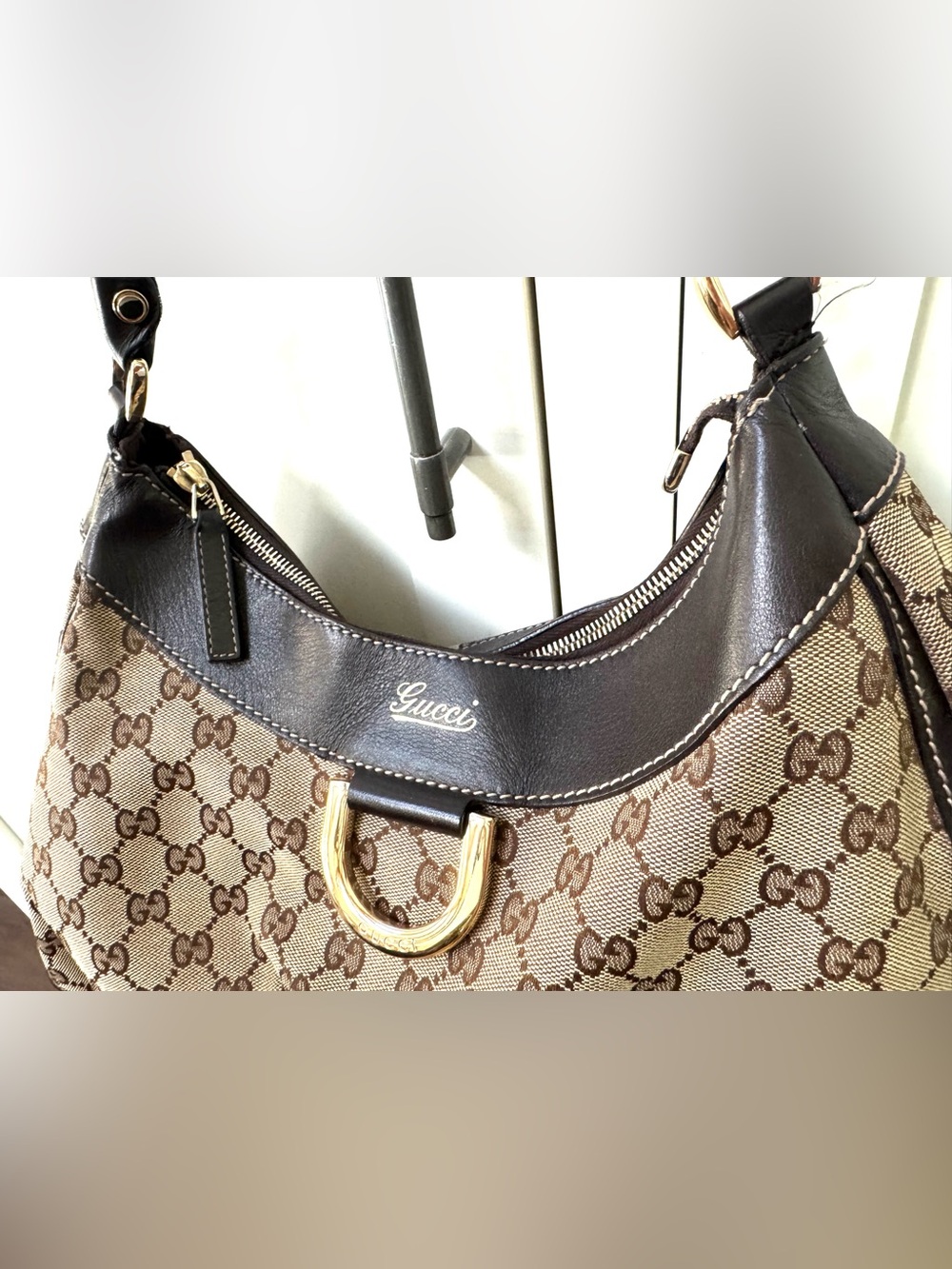 GUCCI Abbey D Ring GG Canvas Hobo Shoulder Bag Large Monogram Brown - Picture 8 of 13